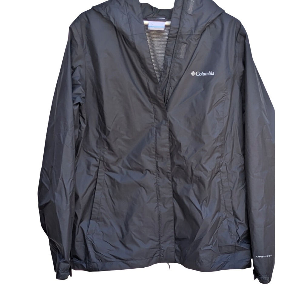 Columbia Arcadia II Rain Jacket Womens Large Black Waterproof Hooded Shell - Picture 2 of 4